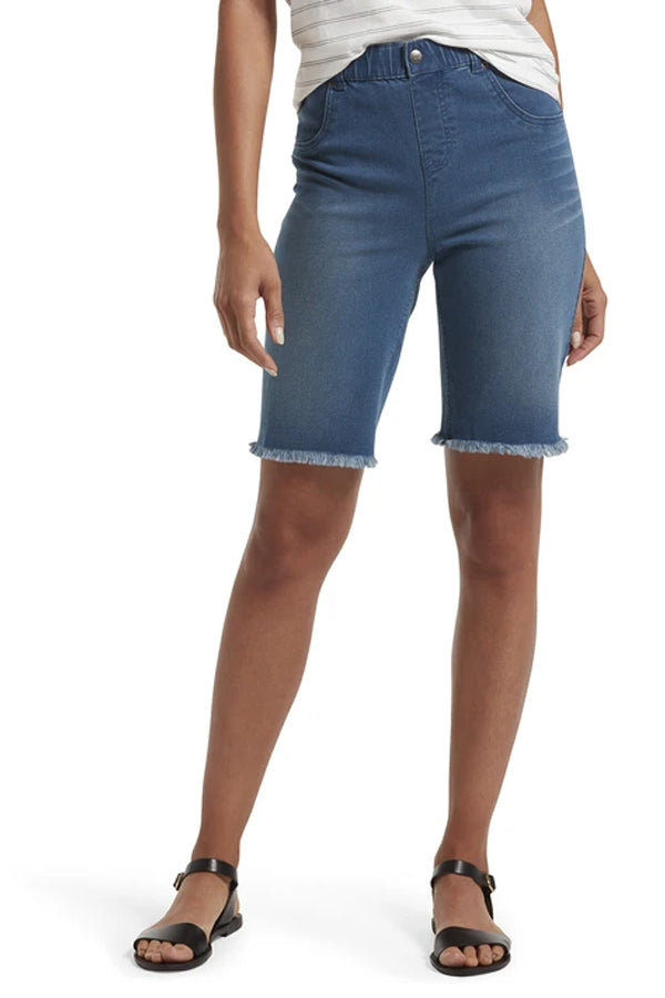 HUE Ultra Soft Denim High Rise Bermuda Shorts sz S Small (4-6) Windsor Blue