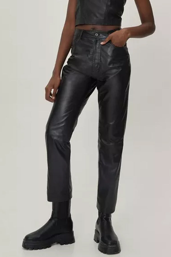 Faux Leather Straight Leg High Waisted Pants