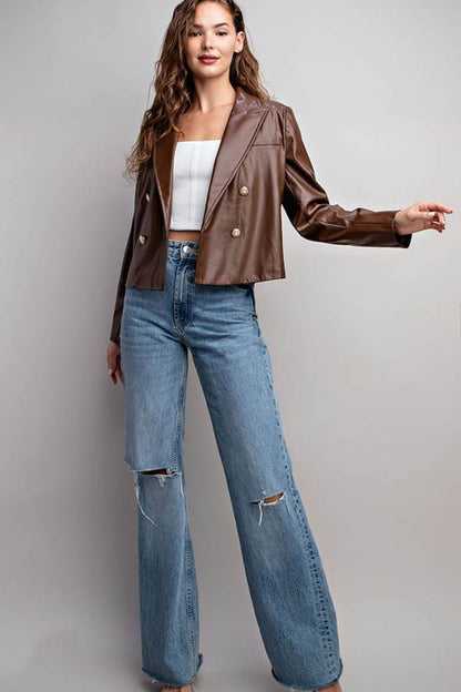 Bk Cropped Faux Leather Jacket