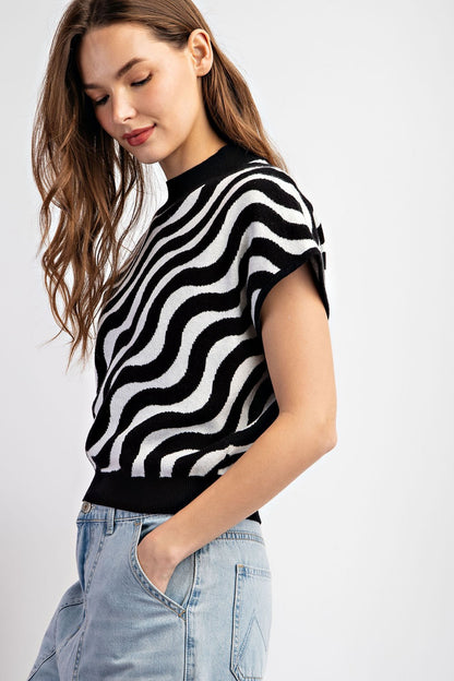 Bk Swirl Print Short Sleeve Top