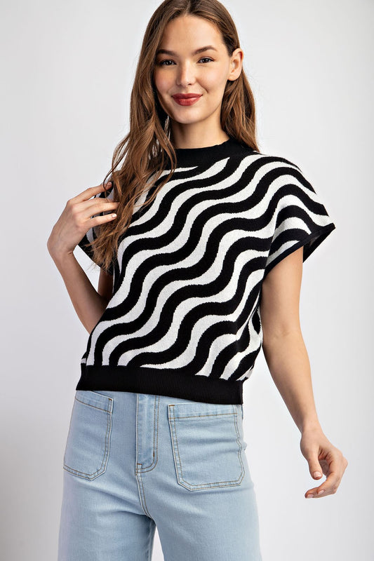 Bk Swirl Print Short Sleeve Top