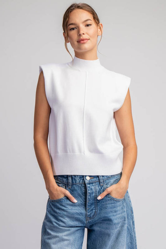 Bk Mock Neck Sleeveless Sweater