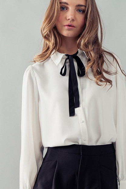 Tie Collar Loose Fit Shirt