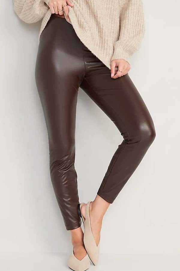 Hue High Rise Faux Leather Leggings In Bronze | ModeSens