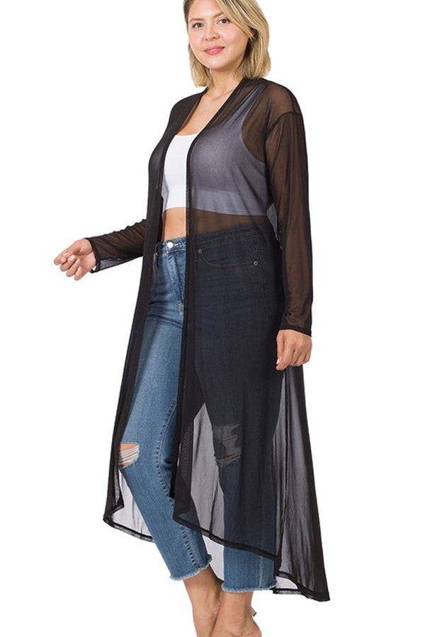 Long black sale mesh cardigan