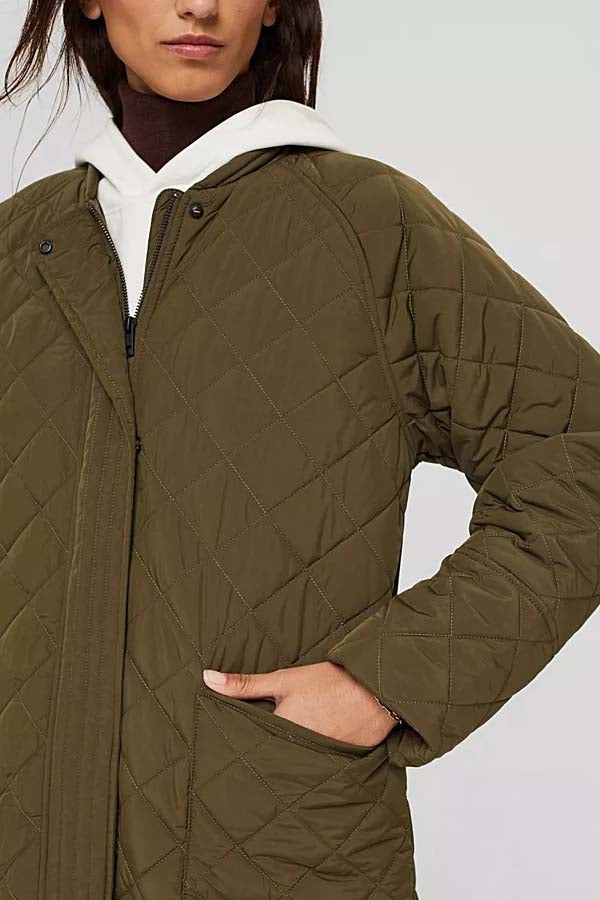 Esprit quilted coat with hood in black - ShopStyle