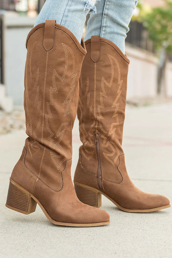 Brown suede 2025 western boots